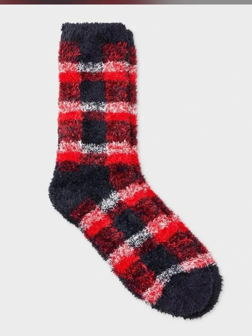 audrey Red, Black & White Plush Plaid Crew Socks